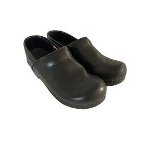 Sanita Black Leather Professional Clogs Women Size 38 "The Original Danish Clog"